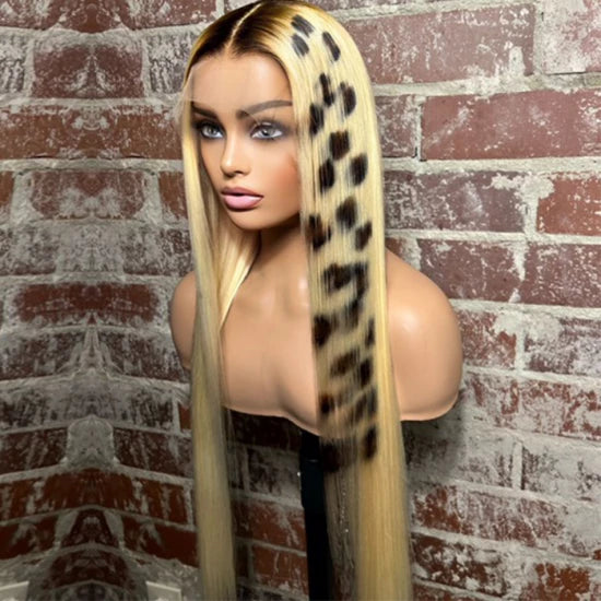28 Inches 13x4 Unique Leopard Print Straight Lace Frontal Wigs 180% Density-100% Human Hair