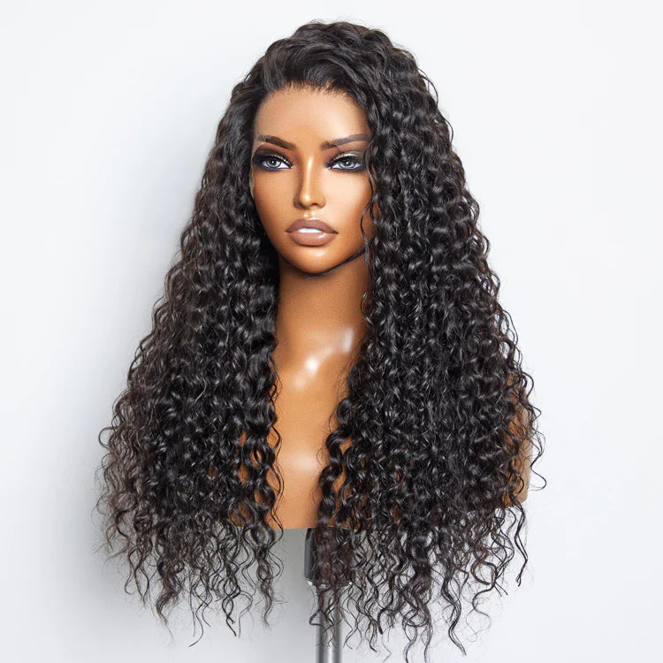 16-24 Inch Glueless 3D Cap Pre-Bleached Water Wave 13x4 Transparent Lace Front Wig 150% Density