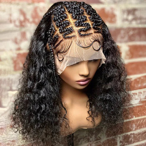 18 Inches Deep Curly with Special Braids 13x6 Lace Frontal Wigs 250% Density-100% Human
