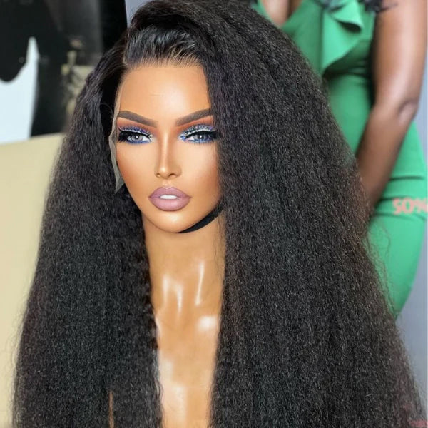 16-20 Inches 13x4 & 5x5 4C Edges | Kinky Edges Kinky Straight HD Glueless Mid Part Long Lace Closure Wig-100% Human Hair