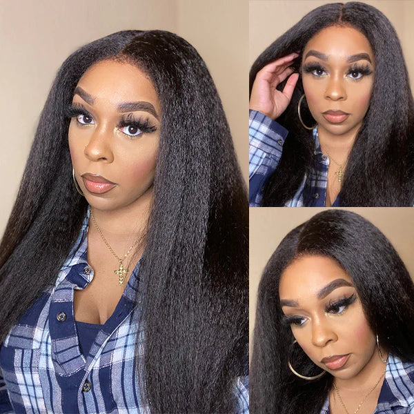 16-20 Inches 13x4 & 5x5 4C Edges | Kinky Edges Kinky Straight HD Glueless Mid Part Long Lace Closure Wig-100% Human Hair