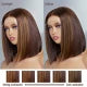 12 Inch Chestnut Brown Highlights Straight 4x4 Closure Bob Wig 150% Density