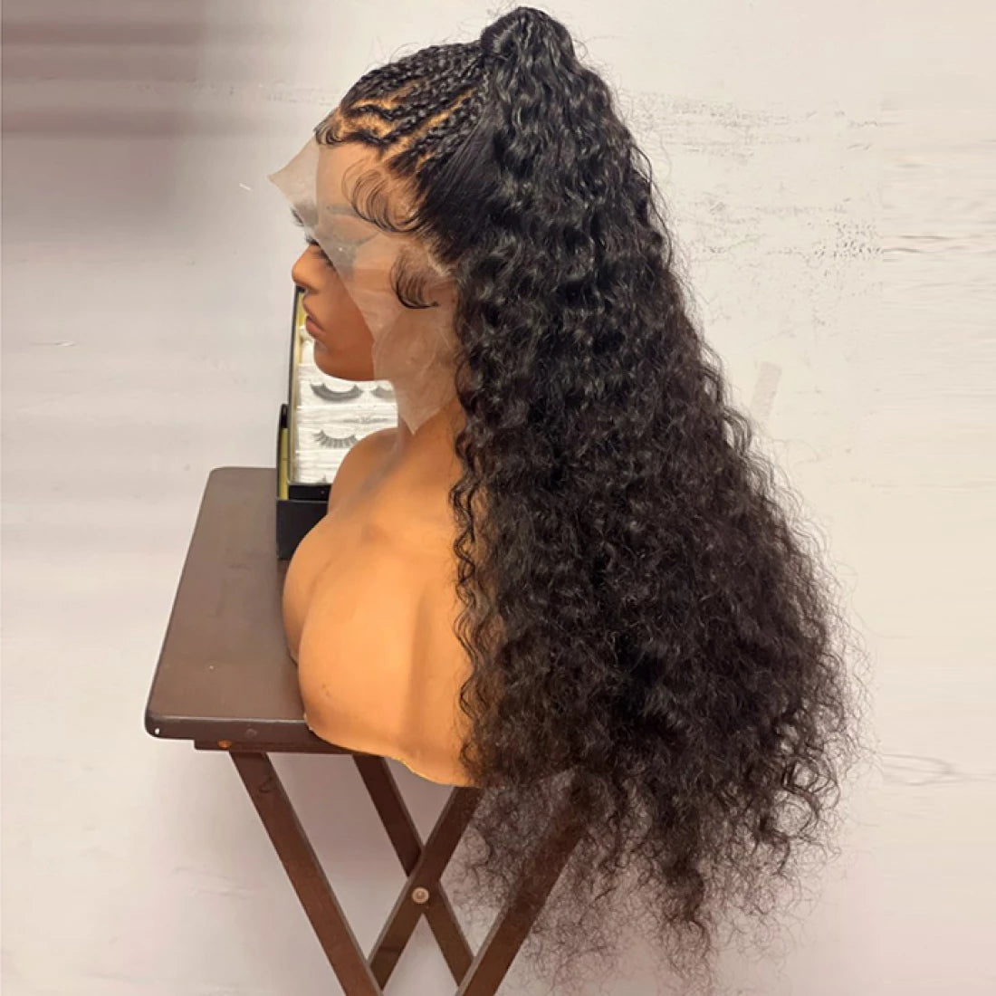 Custom Wig 13x6 3D Front Lace Deep Curly Pre Up-do with Braids Wig 180% Density