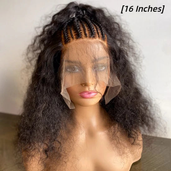 16/20 Inches 13x6 Natural Black Half Braids Half Curls Afro Style Lace Frontal Wigs 250% Density