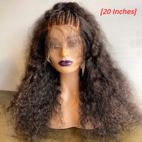 16/20 Inches 13x6 Natural Black Half Braids Half Curls Afro Style Lace Frontal Wigs 250% Density