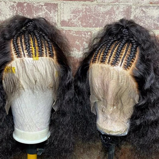 16/20 Inches 13x6 Natural Black Half Braids Half Curls Afro Style Lace Frontal Wigs 250% Density