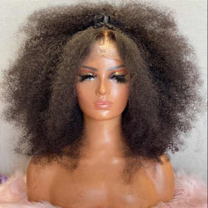 Custom Wig 18 Inches Afro Style with Braids 13x5 Lace Frontal Wig with Ponytail 250% Density