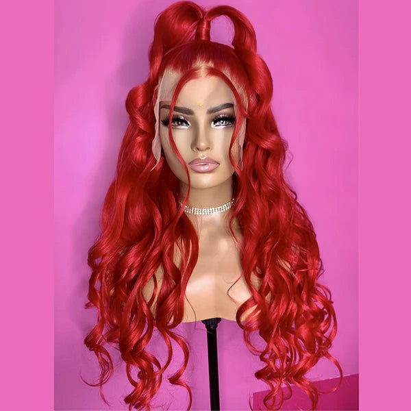 26 Inches 13x4 Hot Red Body Wave Lace Front Wig-200% Density