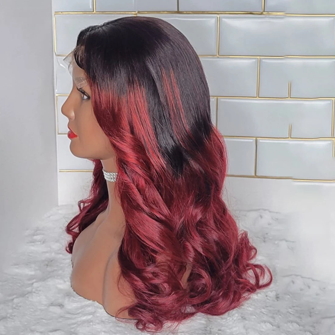 20 Inch 5”x5” Lace Body Wavy 1B/Burgundy# 200% Density Wig