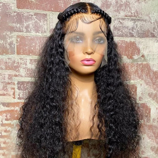 24/26/28 Inches 13x6 Half Water Wave Pre Braids Lace Front Wig 200% Density-100% Human Hair