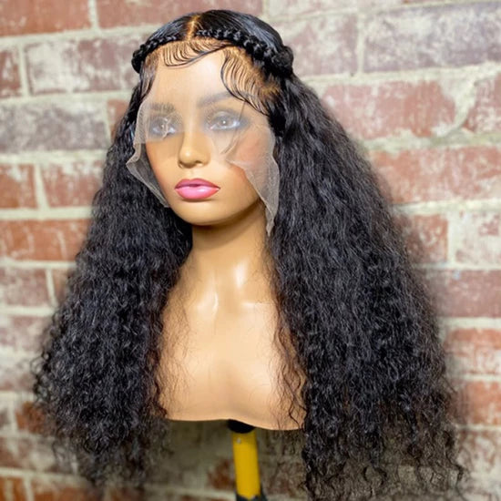 24/26/28 Inches 13x6 Half Water Wave Pre Braids Lace Front Wig 200% Density-100% Human Hair