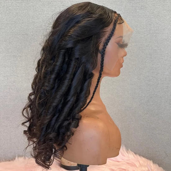 Custom Wig 5x5 Lace Closure Body Wave with Braids Human Hair Wig 180% Density