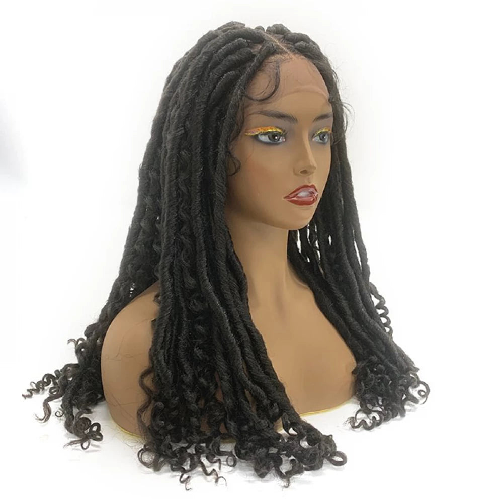 26 inch Stunning Goddess Locs with Curls 4x4 Braided Lace Closure Wigs 100% Hand-Braided
