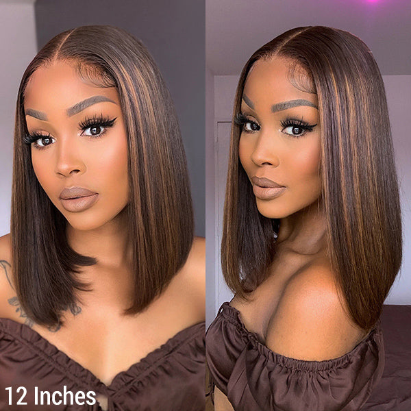 12 Inch Chestnut Brown Highlights Straight 4x4 Closure Bob  display picture 3