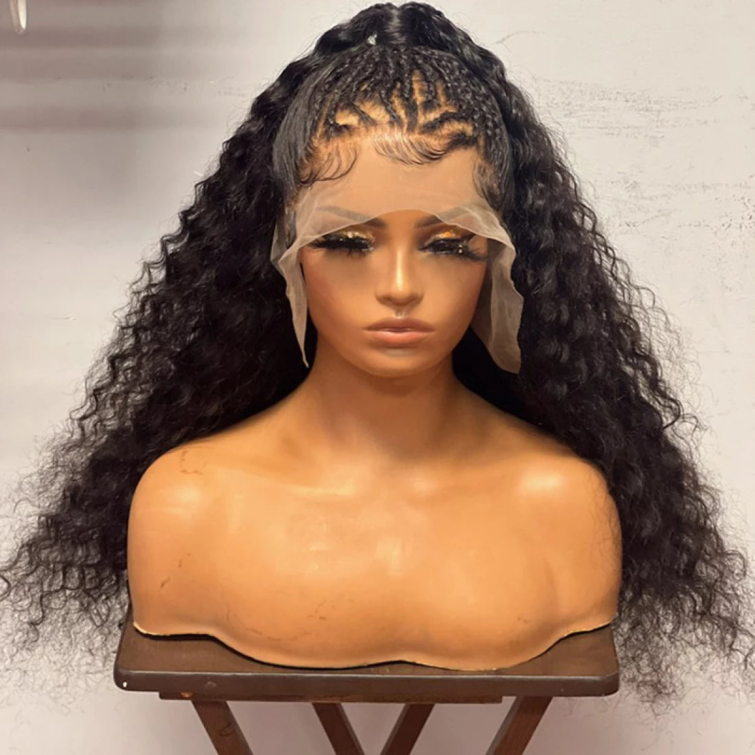 Custom Wig 13x6 3D Front Lace Deep Curly Pre Up-do with Braids Wig 180% Density