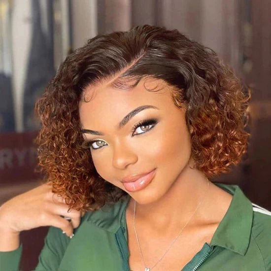 10 Inch Trendy Mix Brown Short Cut Curly HD Lace Glueless Side Part Wig