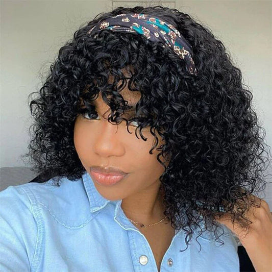 12-18 Inch Grab-N-Go Headband Wigs #1B 100% Kinky Curly Virgin Human Hair
