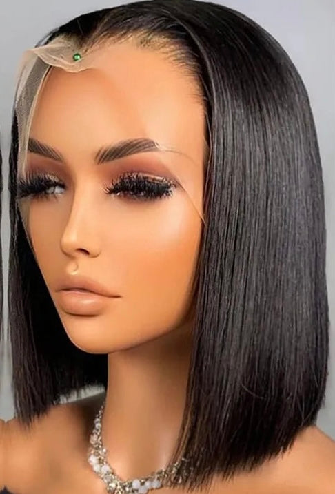 8-10 Inch 13"x6" Front Lace Pre-Plucked Straight Bob Wig 150% Density
