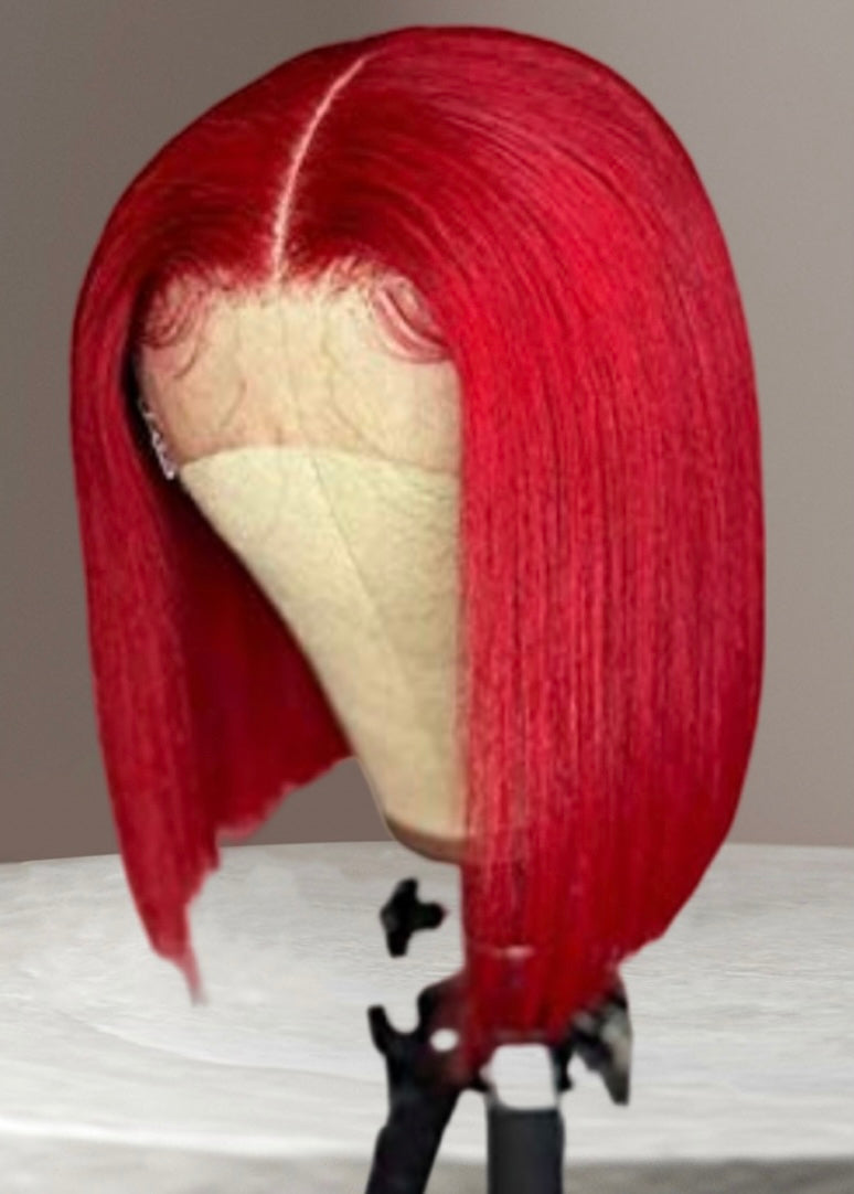 RED 13*4 BOB REMY HAIR LACE FRONTAL WIG