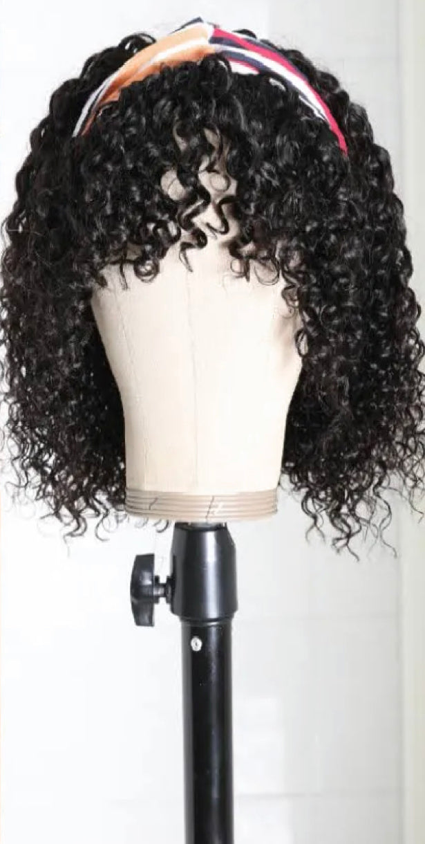 12-18 Inch Grab-N-Go Headband Wigs #1B 100% Kinky Curly Virgin Human Hair