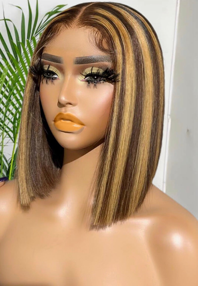 12 Inch 13"x4" Frontal Lace Wig #P4/27 Straight 150% Density Brazilian Virgin Hair