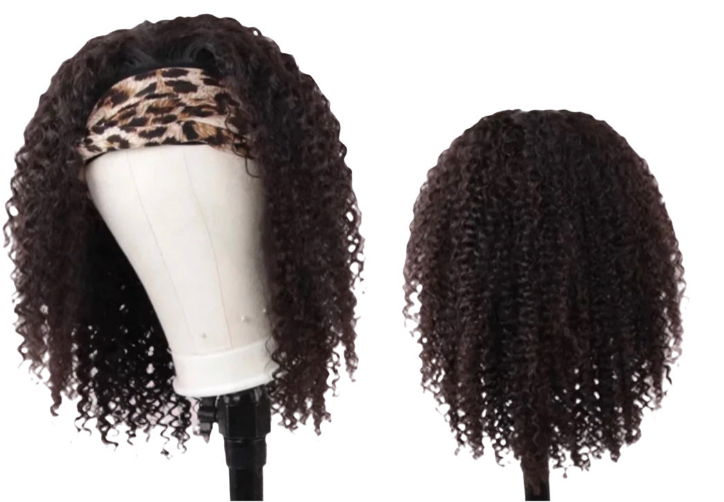 12-18 Inch Grab-N-Go Headband Wigs #1B 100% Kinky Curly Virgin Human Hair
