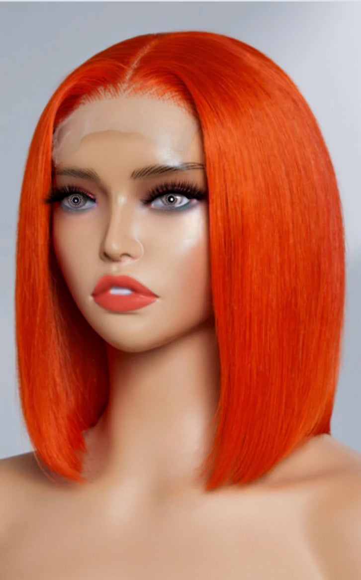 10 Inch 4"x4" Closure Wig #Orange Straight 150% Density Brazilian Virgin Hair