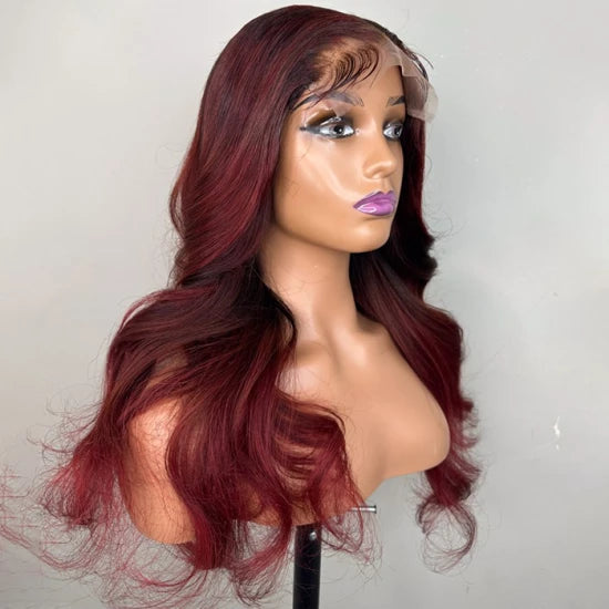 5x5 Lace Closure Burgundy Body Wave Wigs 22 Inches 180% Density