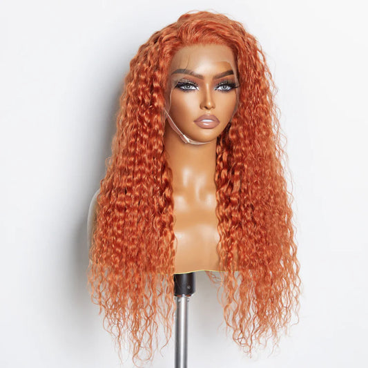24 Inches Ginger 13"x4" Lace Front Water Wavy Wig Pre-Plucked Free Part 150% Density-100% Human Hair
