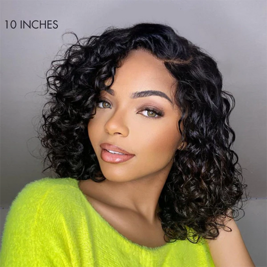 10 Inch #1B T-Part Undetectable Lace Water Wave C Part Short Bob Wig