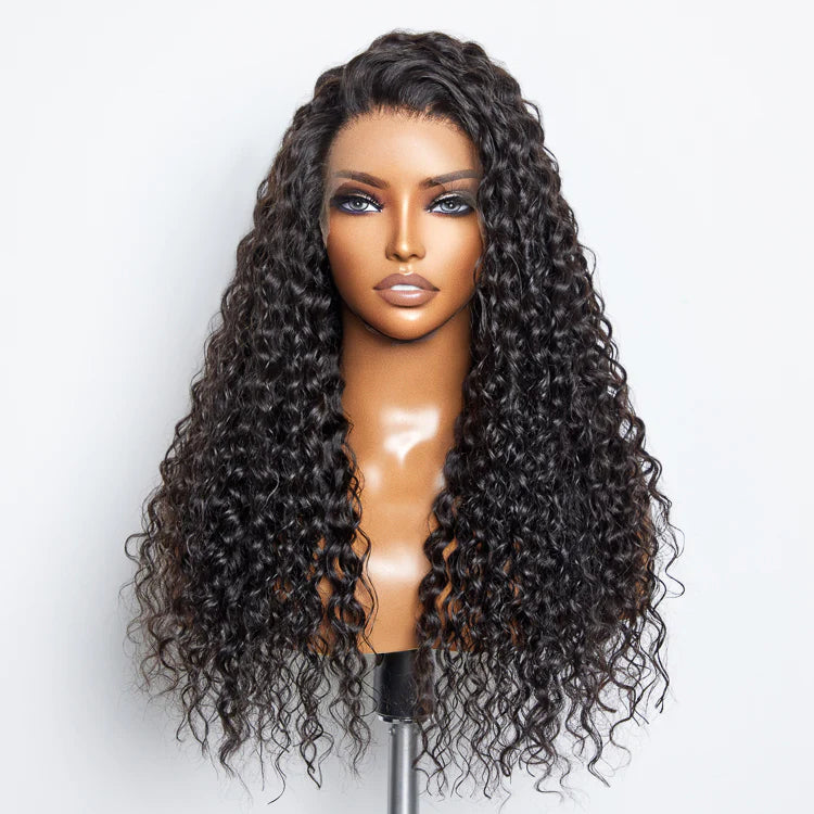 16-24 Inch Glueless 3D Cap Pre-Bleached Water Wave 13x4 Transparent Lace Front Wig 150% Density