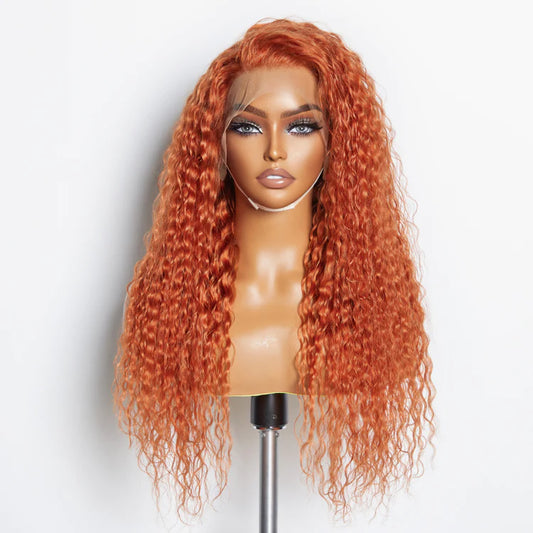 24 Inches Ginger 13"x4" Lace Front Water Wavy Wig Pre-Plucked Free Part 150% Density-100% Human Hair