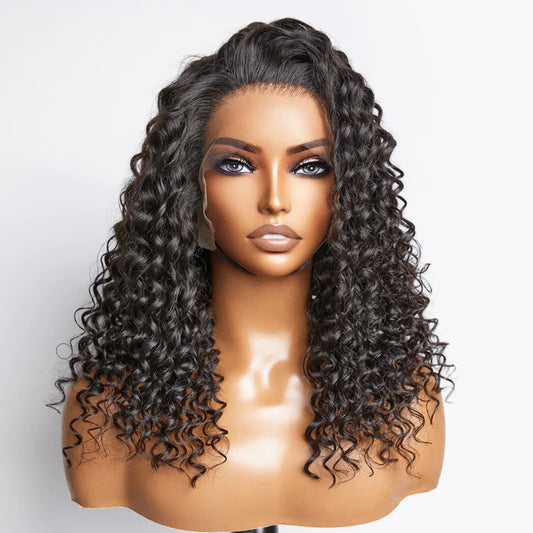 Glueless 3D Cap Pre-bleached Deep Curly 13x4 Transparent Lace Front Wig 150% Density