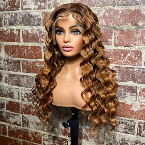24 Inches 13x4 Honey Blonde Crimps Curls Lace Frontal Wigs 180% Density-100% Human Hair 22 sold in last 18 hours