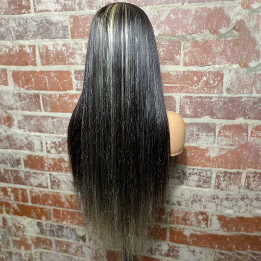 22 Inches 13x4 Blonde Streaks Straight Lace Front Wigs 200% Density-100% Human Hair