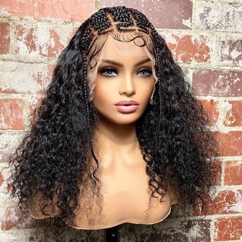 18 Inches Deep Curly with Special Braids 13x6 Lace Frontal Wigs 250% Density-100% Human