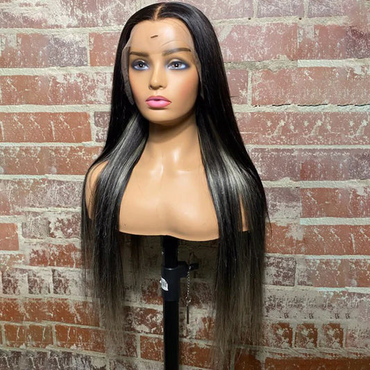 22 Inches 13x4 Blonde Streaks Straight Lace Front Wigs 200% Density-100% Human Hair