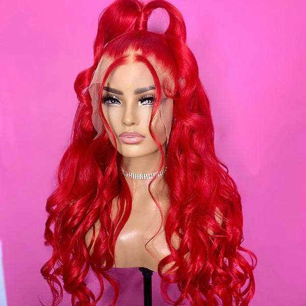 26 Inches 13x4 Hot Red Body Wave Lace Front Wig-200% Density