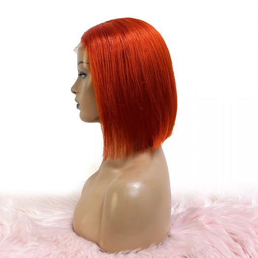 10 Inch 4"x4" Closure Wig #Orange Straight 150% Density Brazilian Virgin Hair