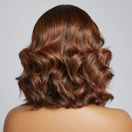 12 Inch Elegant Brown Ombre Loose Wave T-Part HD Lace Glueless Short Wig 100% Human Hair