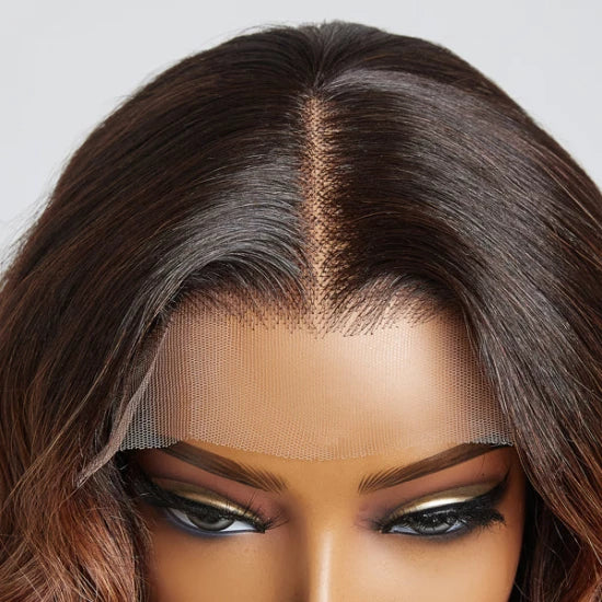 12 Inch Elegant Brown Ombre Loose Wave T-Part HD Lace Glueless Short Wig 100% Human Hair