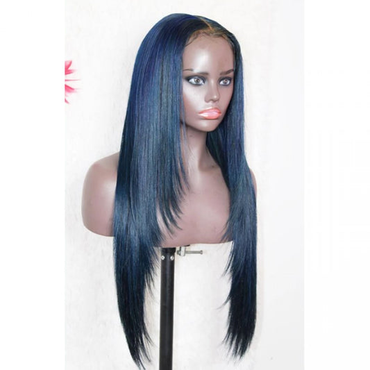 13x4 Layered Dark Blue Straight Frontal Wig 200% Density