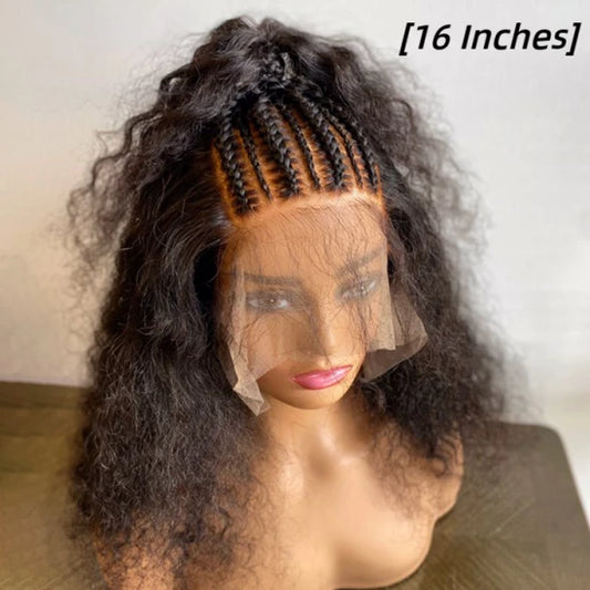 16/20 Inches 13x6 Natural Black Half Braids Half Curls Afro Style Lace Frontal Wigs 250% Density