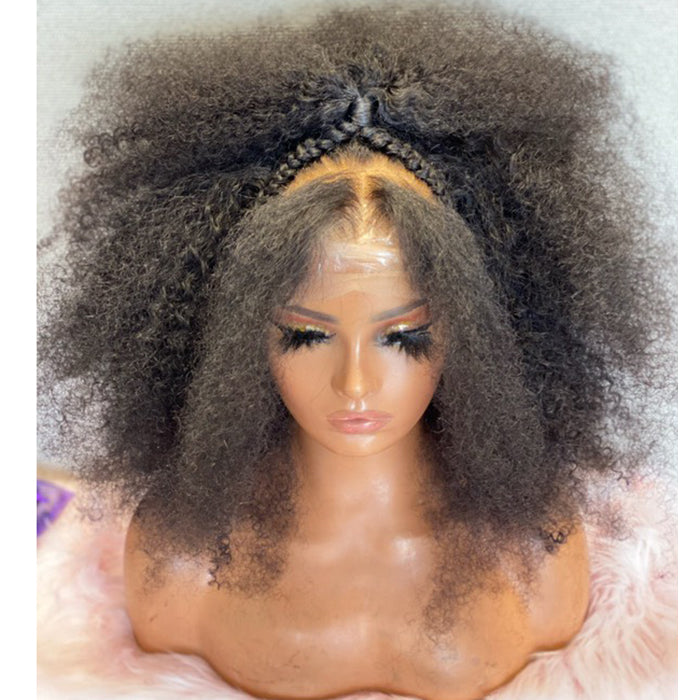 Custom Wig 18 Inches Afro Style with Braids 13x5 Lace Frontal Wig with Ponytail 250% Density