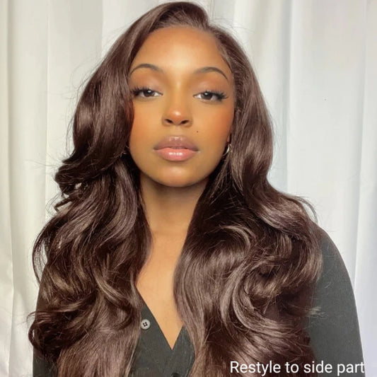 20 Inch Chestnut Brown Loose Wave 5x5 Closure Lace Glueless Long Mid Part Long Wig