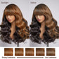 20 Inch Brown Mix Black Loose Wave 5x5 Closure C Part Glueless Wig with Bangs