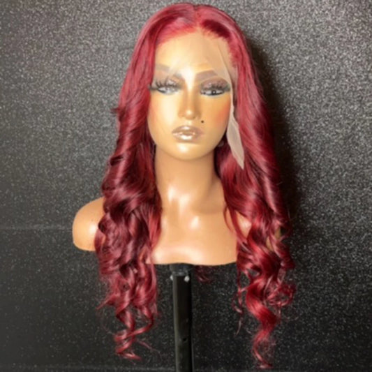 20 Inches Burgundy Middle Part Body Wave 13x6 Lace Frontal Wigs 200% Density