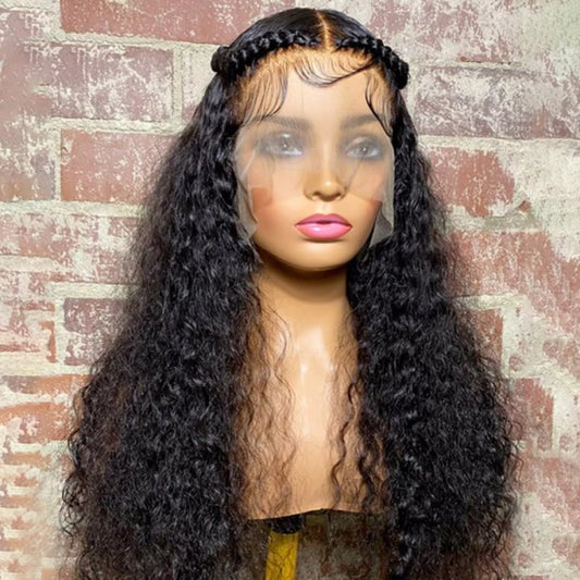 24/26/28 Inches 13x6 Half Water Wave Pre Braids Lace Front Wig 200% Density-100% Human Hair