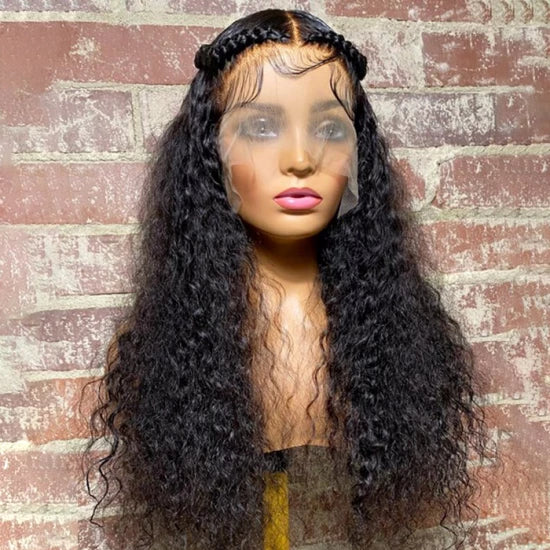 24/26/28 Inches 13x6 Half Water Wave Pre Braids Lace Front Wig 200% Density-100% Human Hair