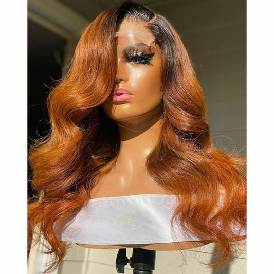 Custom Wig 24 inch Ombre #1B/Brown Body Wave 13x6 Lace Front Wig 200% Density